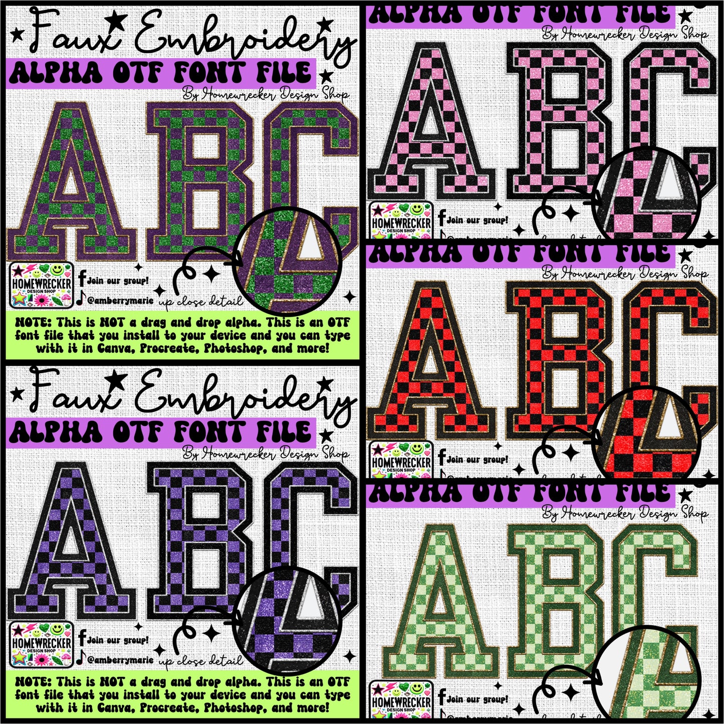 Shimmer Varsity Letters Faux Embroidery 5pc OTF FONT Bundle