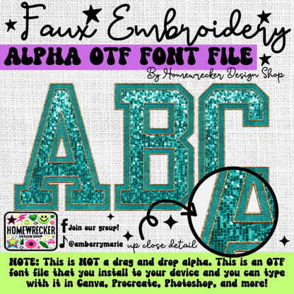 Sequin Varsity Letters Faux Embroidery 5pc OTF FONT Bundle