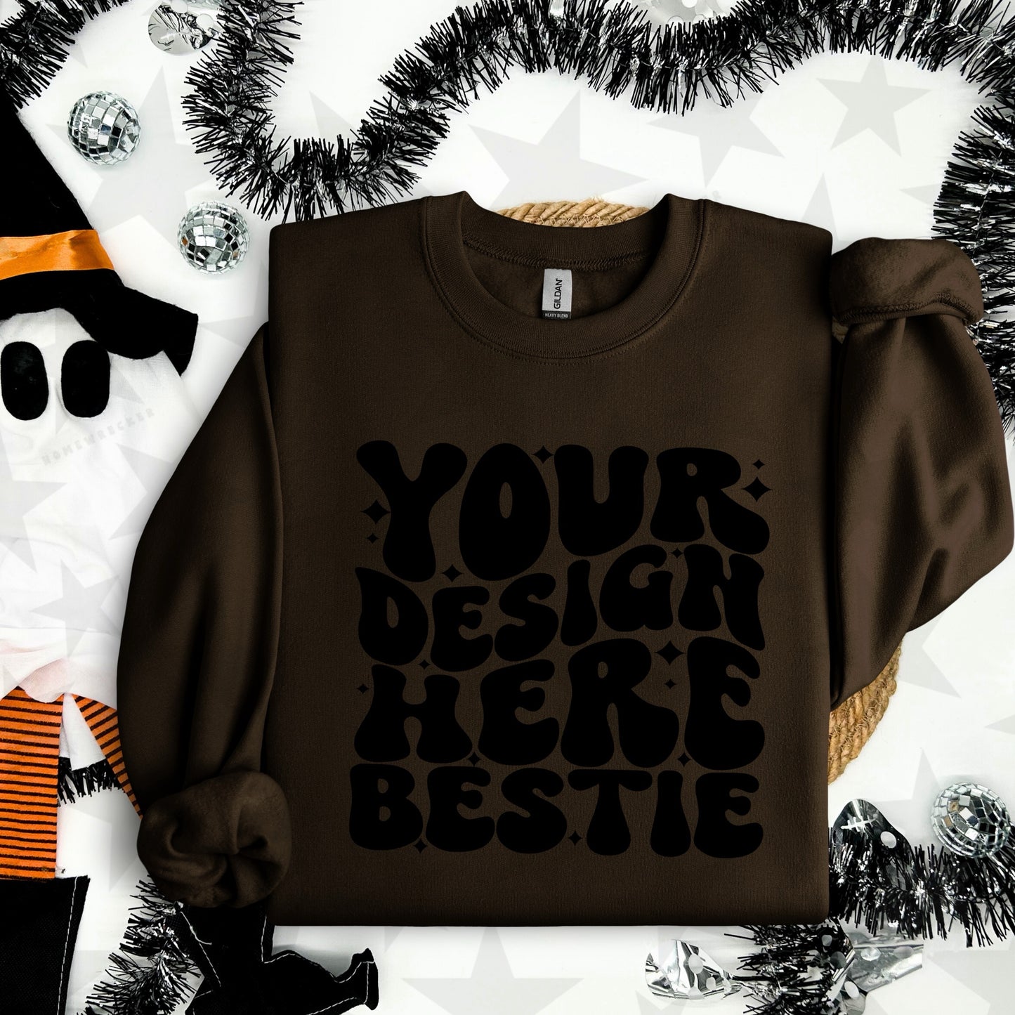 G18000 Dark Chocolate Crewneck Sweatshirt Mockup | Halloween