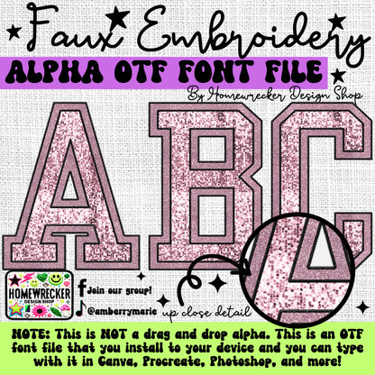 Sequin Varsity Letters Faux Embroidery 5pc OTF FONT Bundle