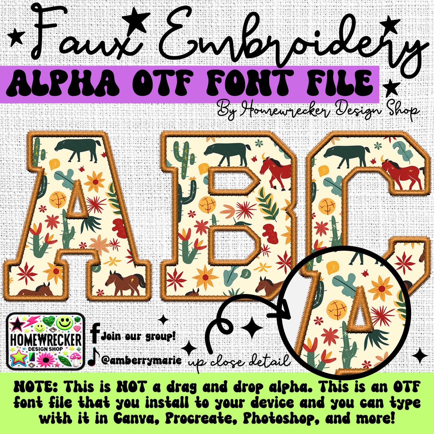 Western Faux Embroidery 5pc OTF FONT Bundle