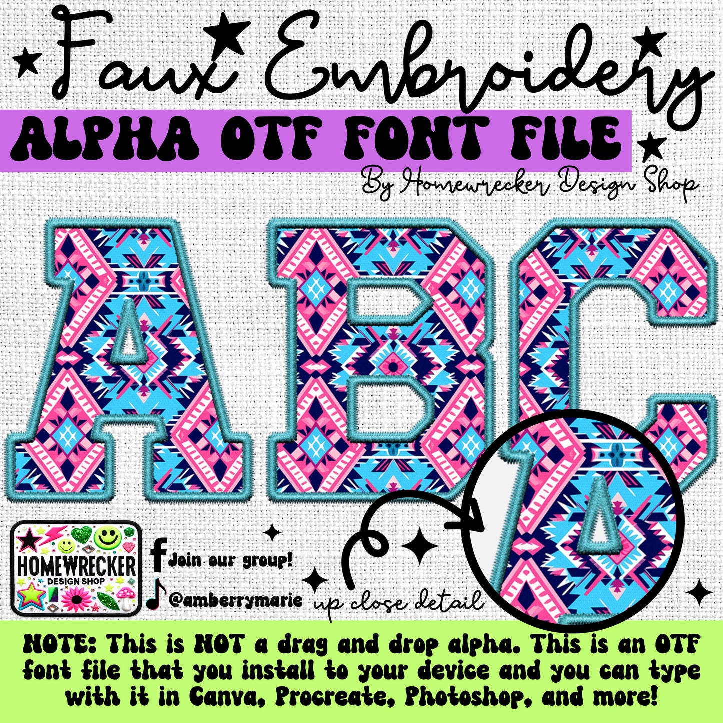 Southwest Aztec Faux Embroidery 5pc OTF FONT Bundle