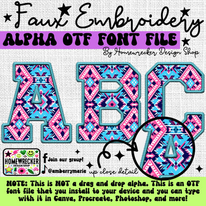 Southwest Aztec Faux Embroidery 5pc OTF FONT Bundle