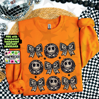 Bows and Jack stacked FAUX embroidery, Halloween, digital download, PNG