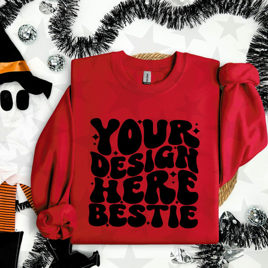 G18000 Cherry Red Crewneck Sweatshirt Mockup | Halloween