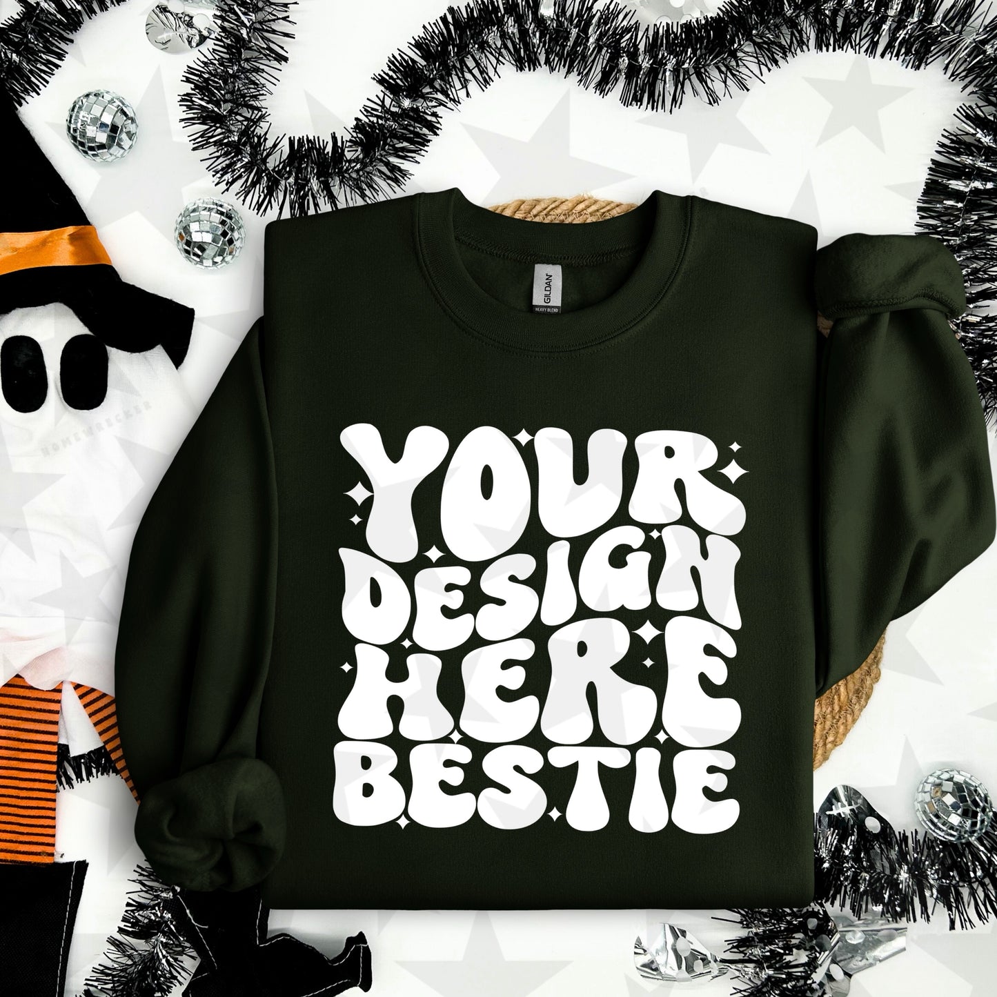 G18000 Forest Green Crewneck Sweatshirt Mockup | Halloween