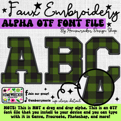 Buffalo Plaid Faux Embroidery 5pc OTF FONT Bundle