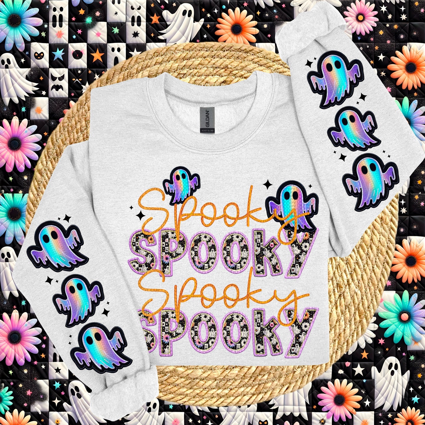 Spooky stacked with Sleeve Faux Embroidery |PNG, Digital Download, Shirt Png