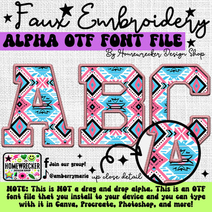 Southwest Aztec Faux Embroidery 5pc OTF FONT Bundle