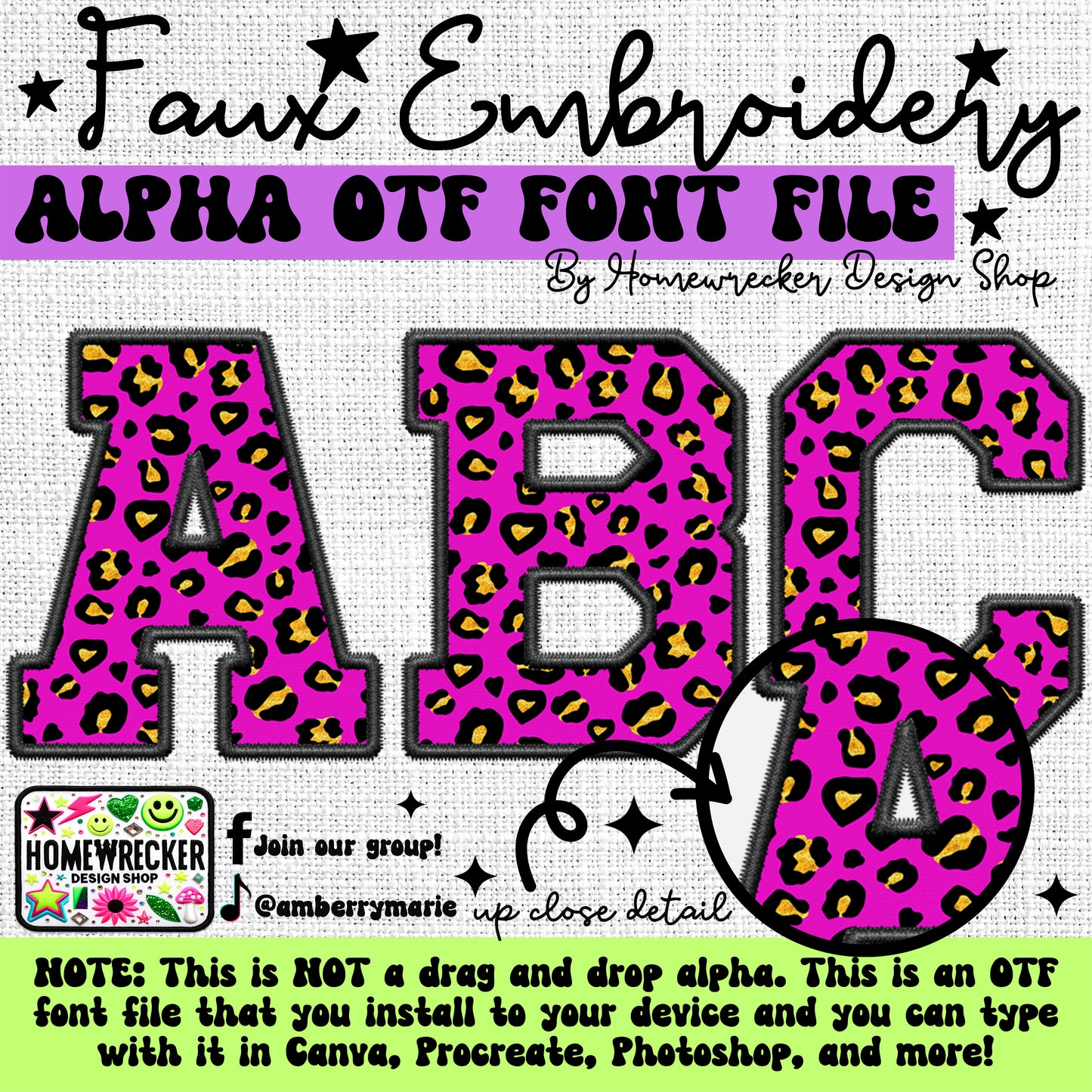 Leopard Print Faux Embroidery 5pc OTF FONT Bundle