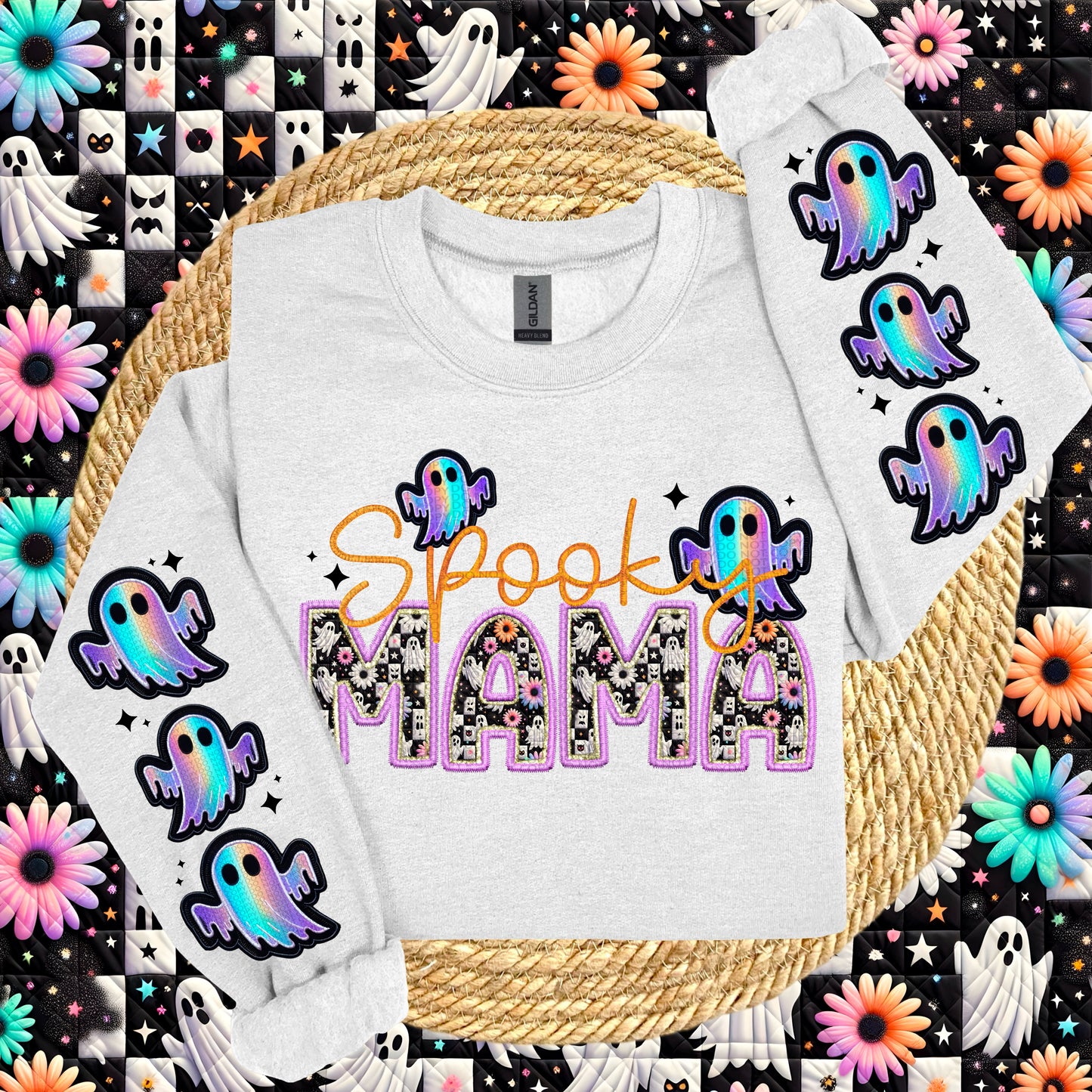 Spooky Mama with Sleeve Faux Embroidery |PNG, Digital Download, Shirt Png