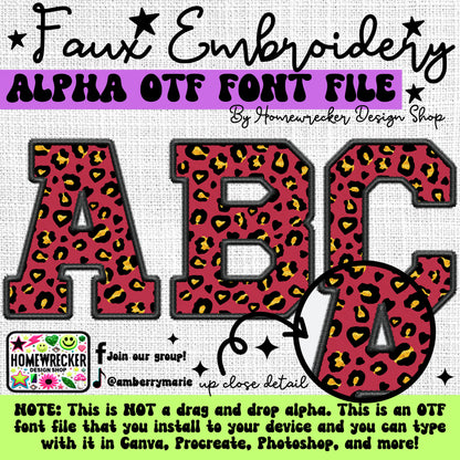 Leopard Print Faux Embroidery 5pc OTF FONT Bundle
