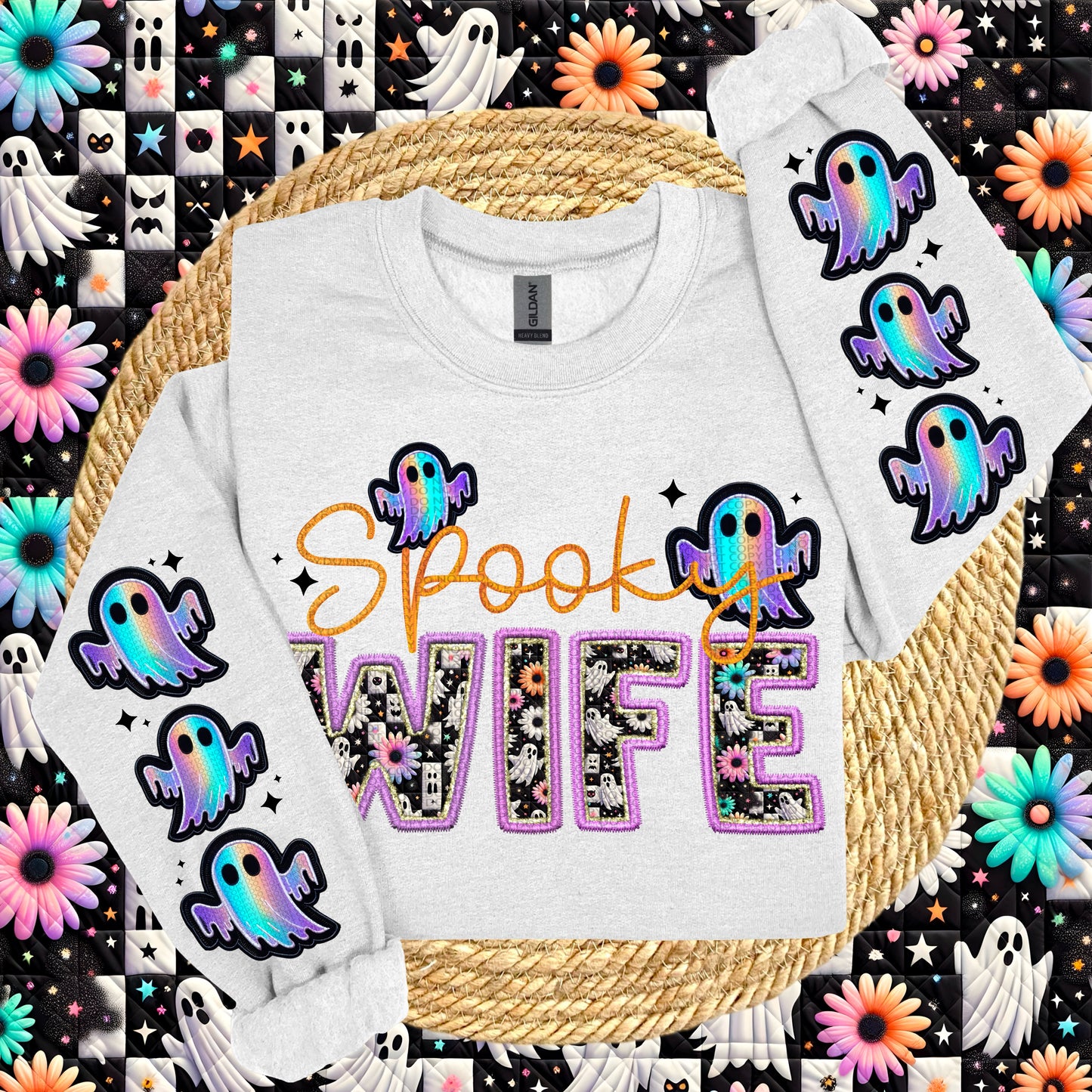 Spooky Wife with Sleeve Faux Embroidery |PNG, Digital Download, Shirt Png