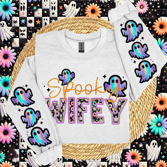 Spooky Wifey with Sleeve Faux Embroidery |PNG, Digital Download, Shirt Png