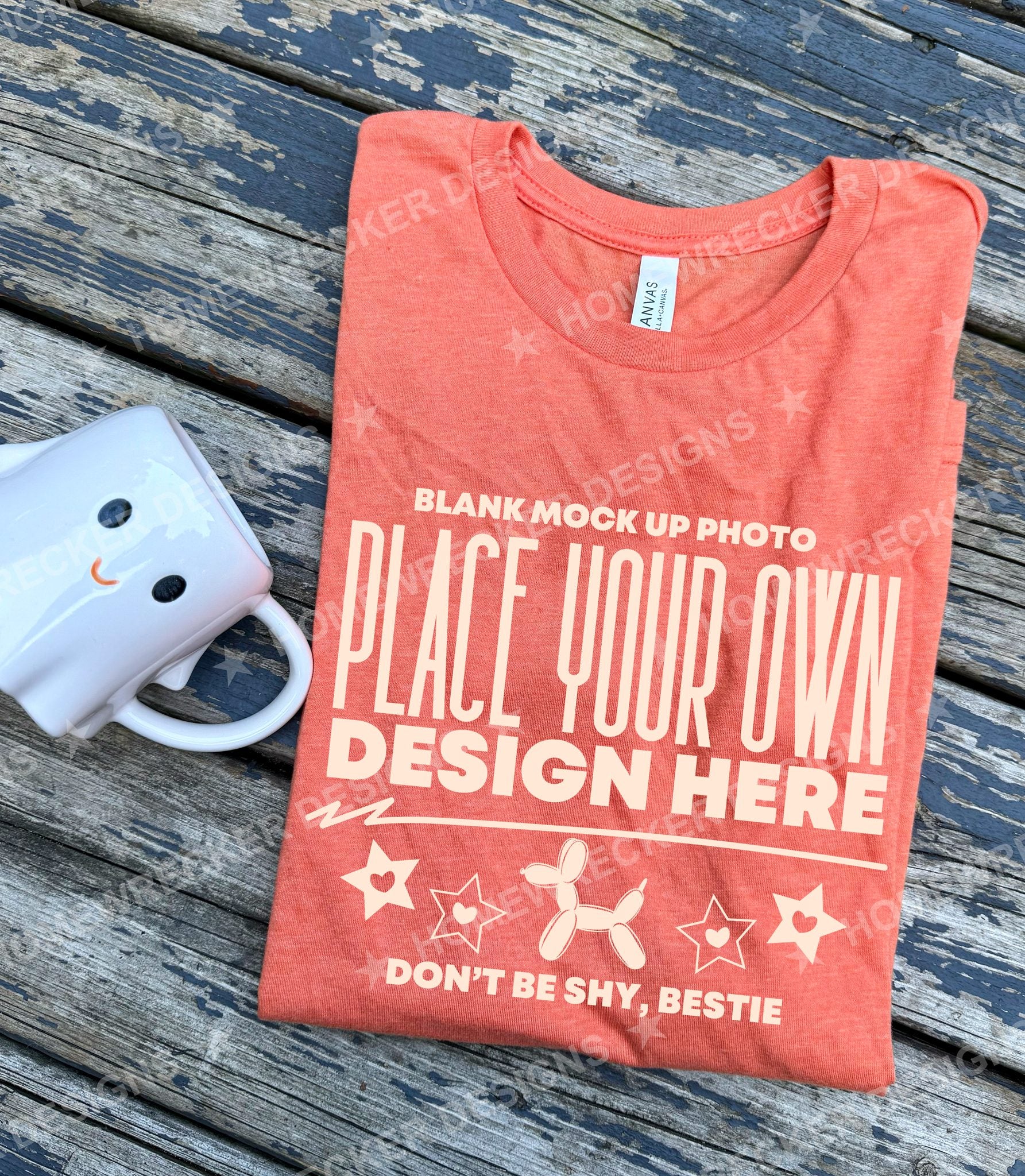 Blank Bella + Canvas 3001CVC t-shirt in Heather Orange, front mockup photo from Homewrecker Design Shop