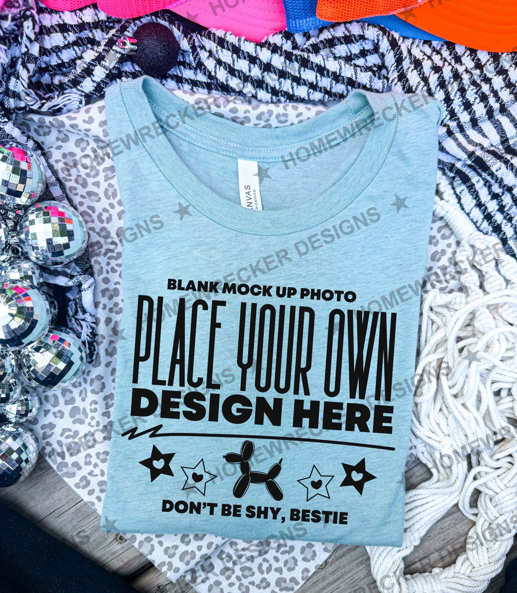 Blank Bella + Canvas 3001CVC t-shirt in Heather Prism Mint, flat lay mockup photo from Homewrecker Design Shop