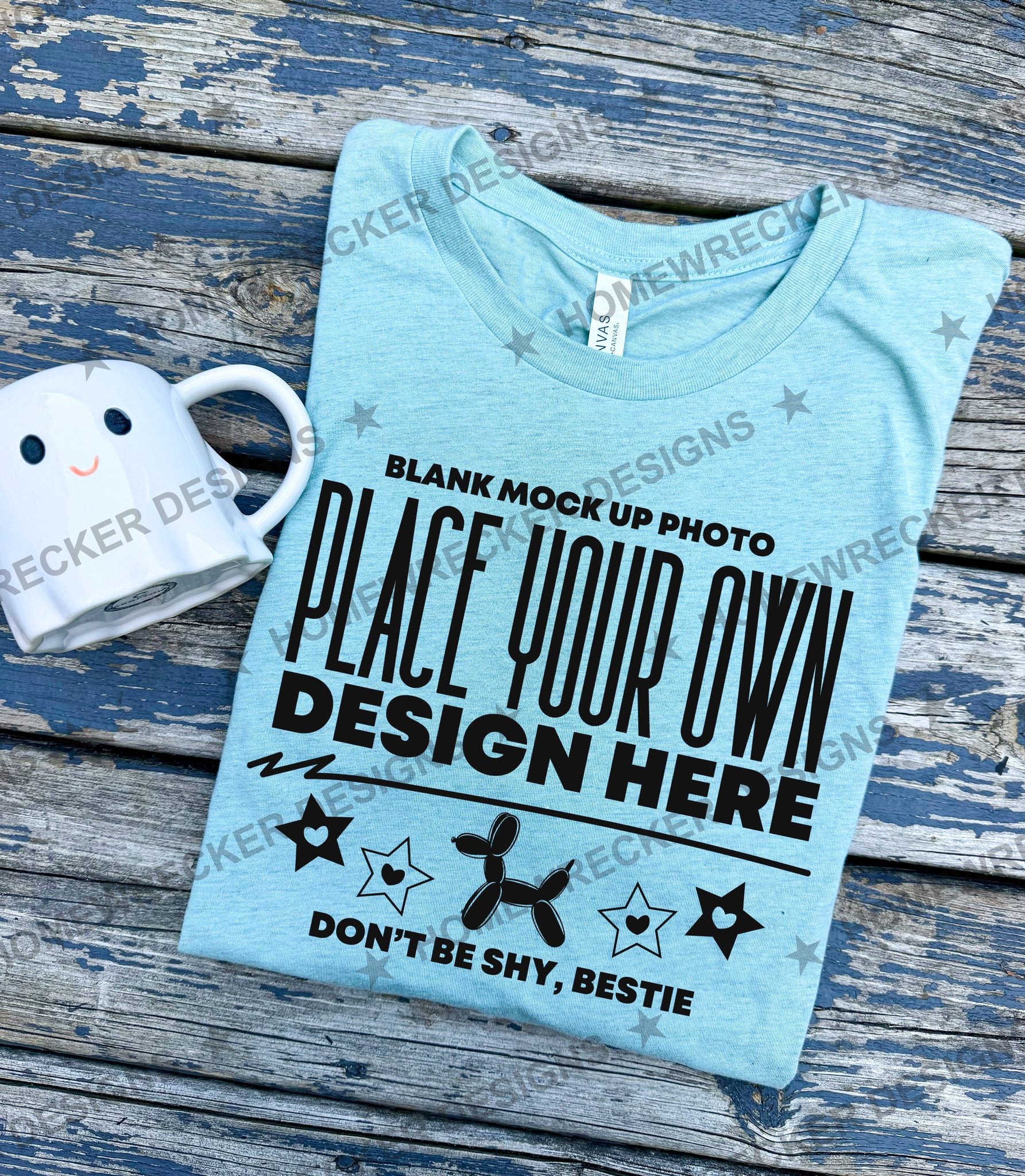 Blank Bella + Canvas 3001CVC t-shirt in Heather Prism Mint, front mockup photo from Homewrecker Design Shop