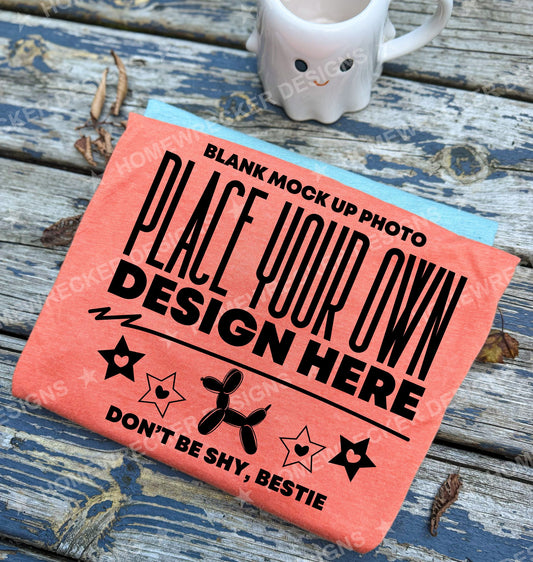 Blank Bella + Canvas 3001 t-shirt in Heather Orange, flat lay mockup photo from Homewrecker Design Shop