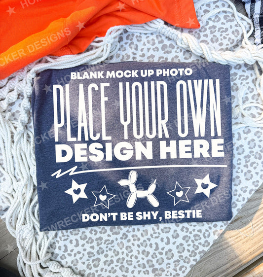 Blank Bella + Canvas 3001 t-shirt in Navy, folded mockup photo from Homewrecker Design Shop