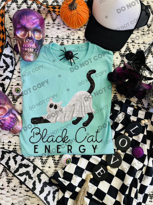 Black Cat Energy faux sequin PNG design from Homewrecker Design Shop