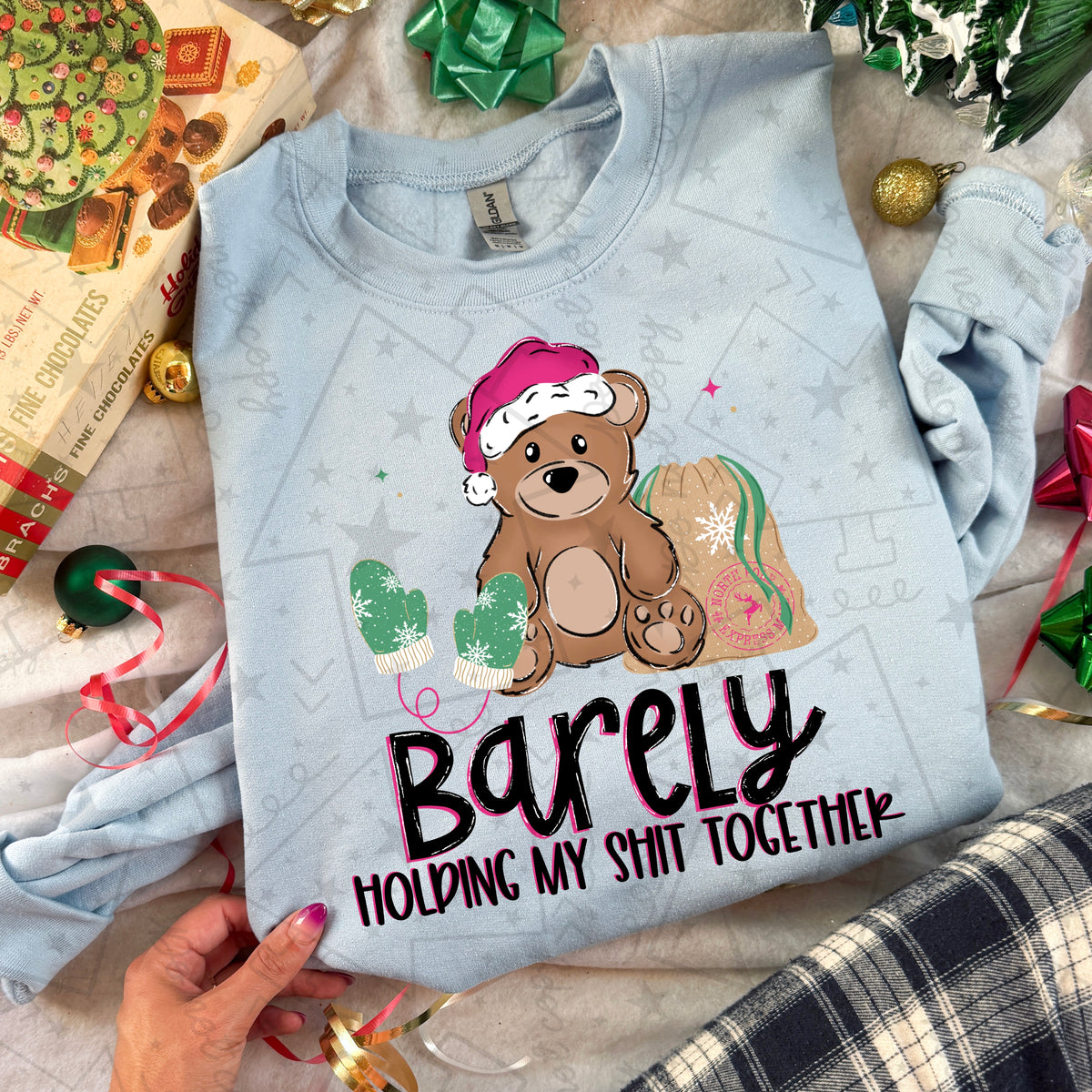 Watermarked preview of Barely Holding My Shit Together Christmas Bear PNG