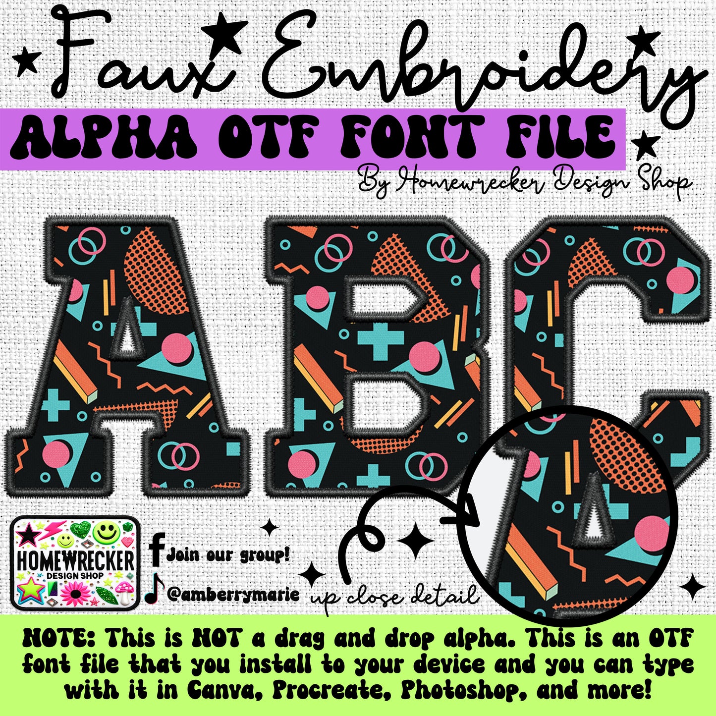 Black Pink Aqua 90s OTF Font, Faux Embroidery, Varsity Letter Style OTF Font Clipart Make your own designs Digital Download