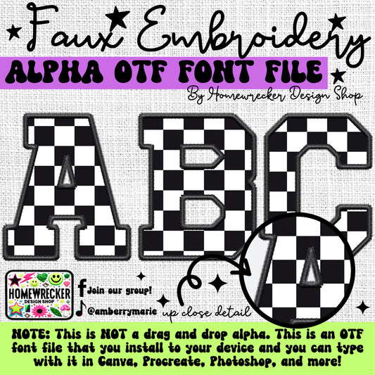 Black and White Checkered OTF Font, Faux Embroidery, Varsity Letter Style OTF Font Clipart Make your own designs Digital Download