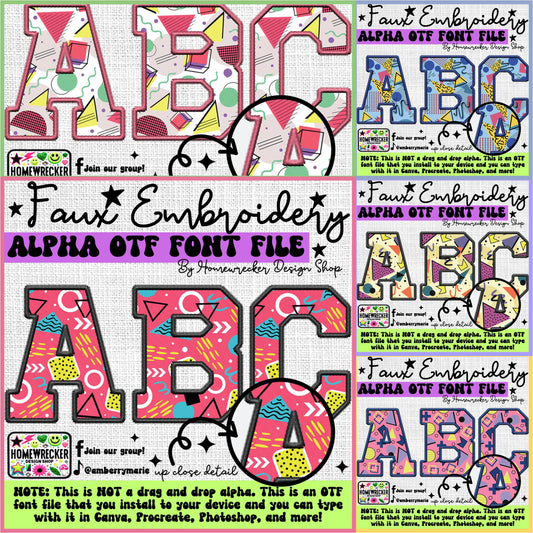 Retro 90s Faux Embroidery 5pc OTF FONT Bundle