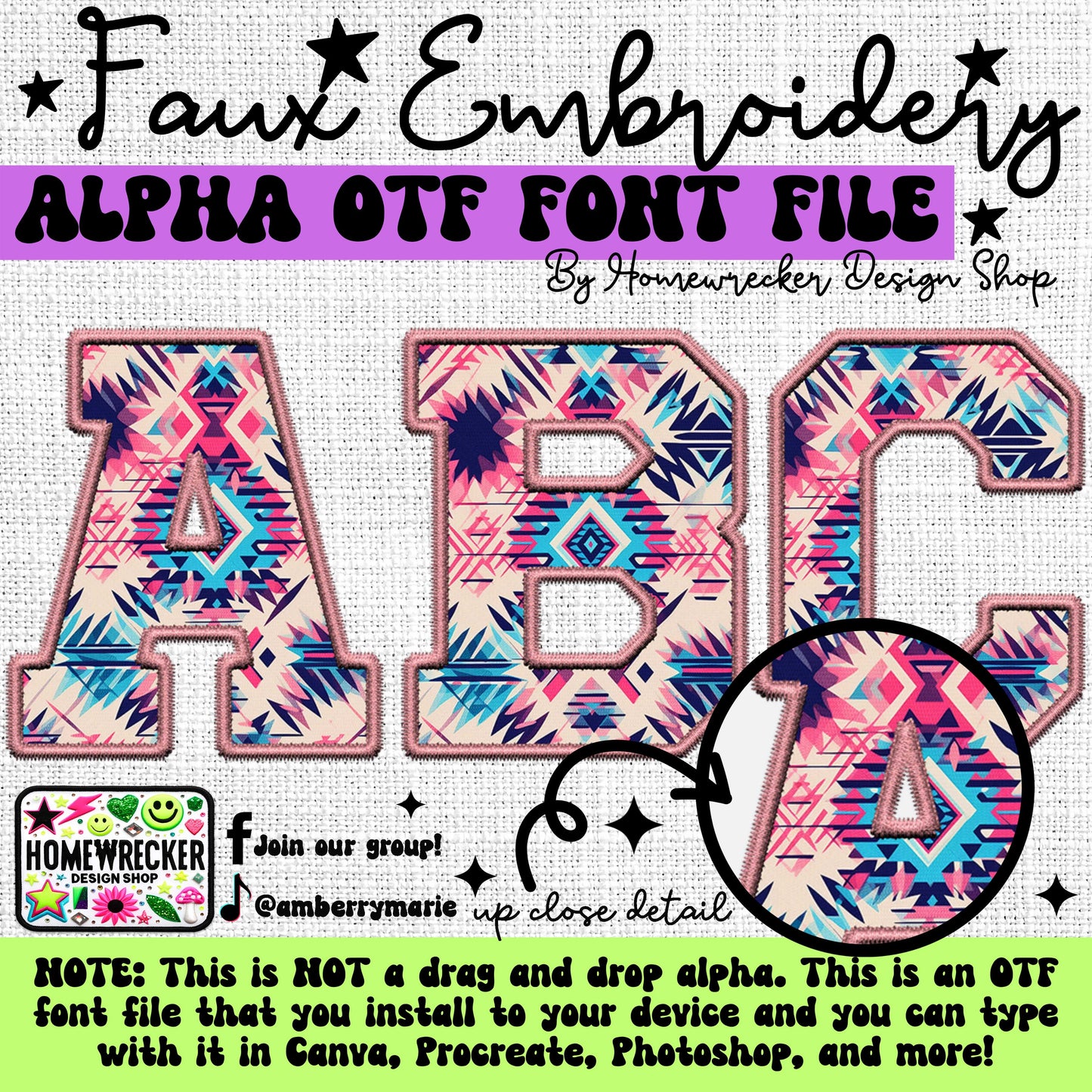 Southwest Aztec Faux Embroidery 5pc OTF FONT Bundle