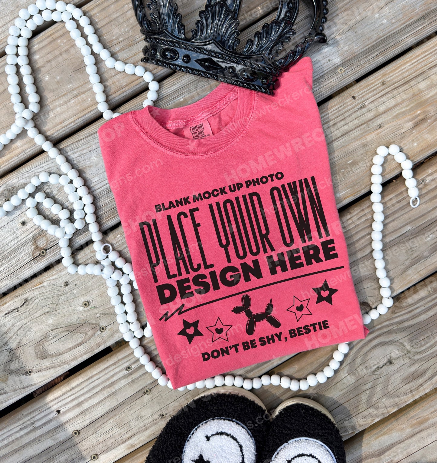 Blank Comfort Colors 1717 t-shirt in Watermelon, folded 3 mockup photo from Homewrecker Design Shop