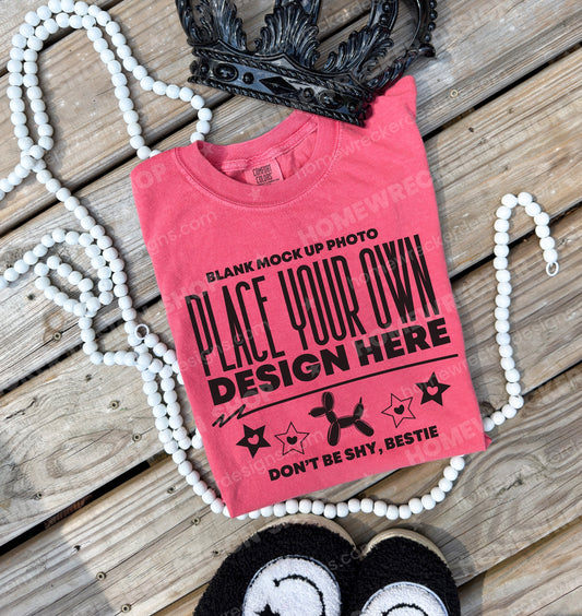 Blank Comfort Colors 1717 t-shirt in Watermelon, folded 3 mockup photo from Homewrecker Design Shop