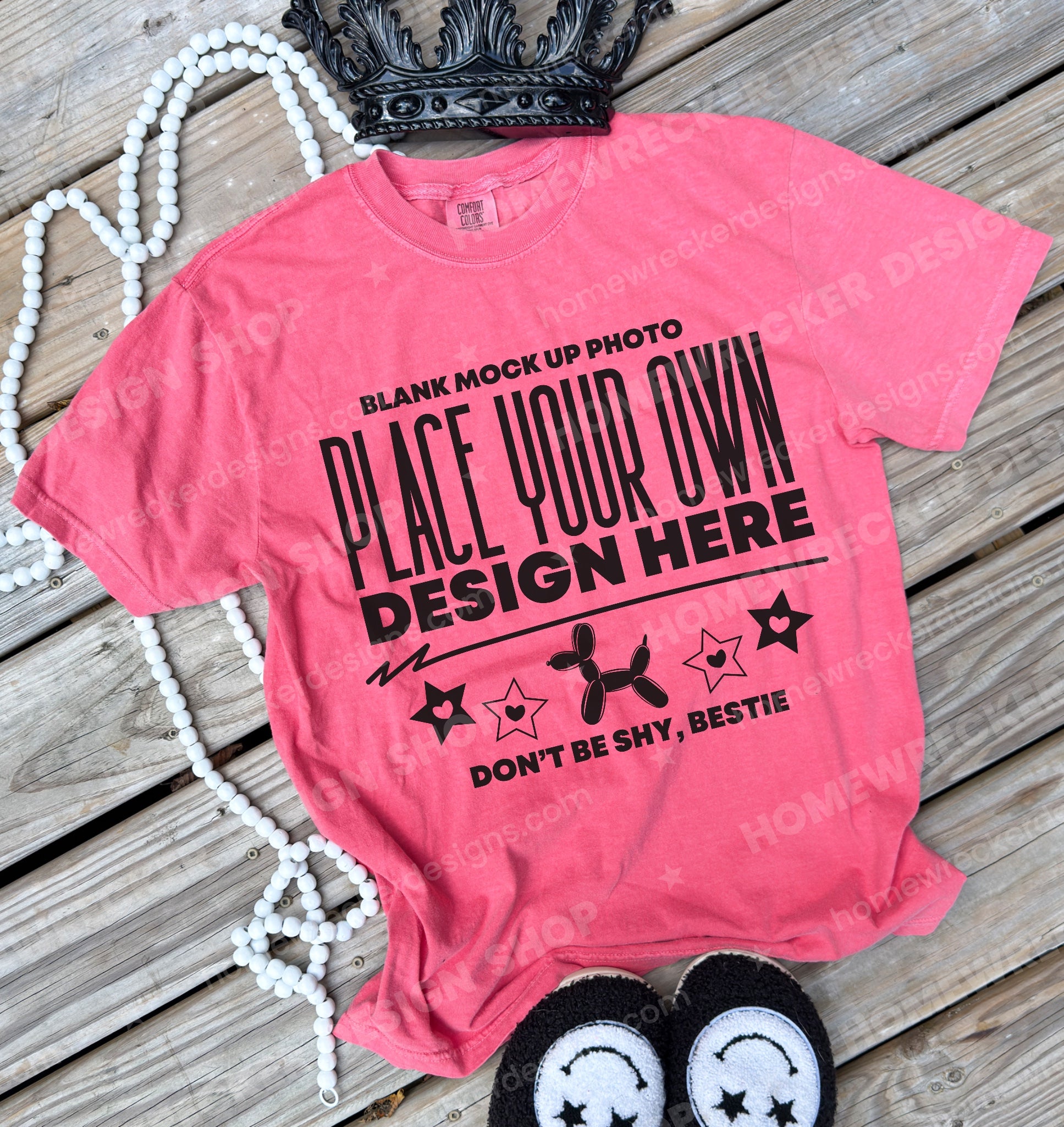 Blank Comfort Colors 1717 t-shirt in Watermelon, front view mockup photo from Homewrecker Design Shop