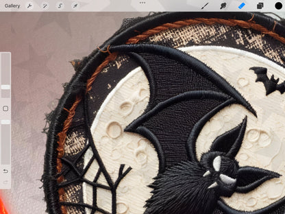 Full moon bat Distressed FAUX embroidery, Halloween, digital download, PNG