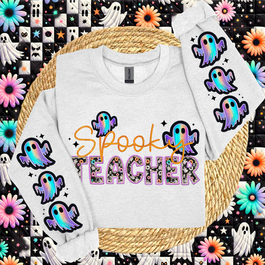 Spooky Teacher with Sleeve Faux Embroidery |PNG, Digital Download, Shirt Png