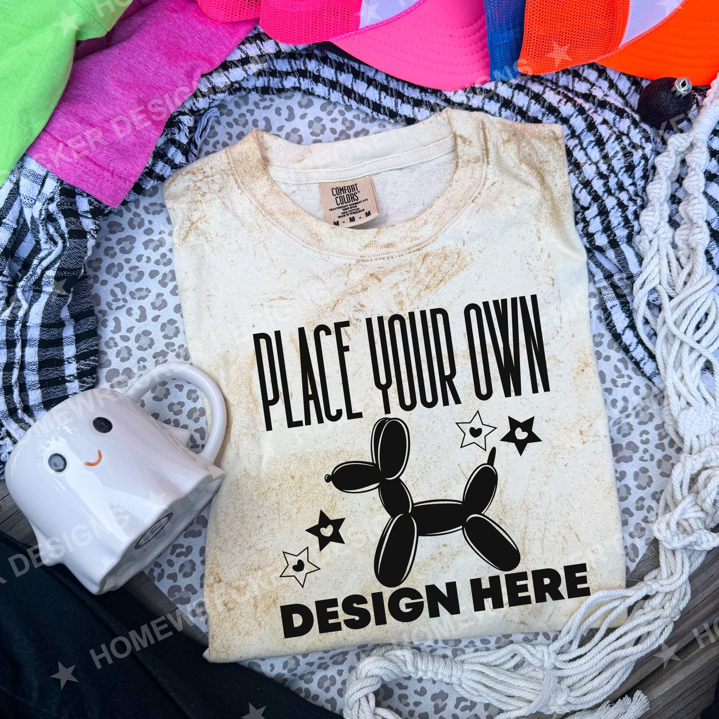 Blank Comfort Colors Colorblast t-shirt in Citrine, flat lay mockup photo from Homewrecker Design Shop