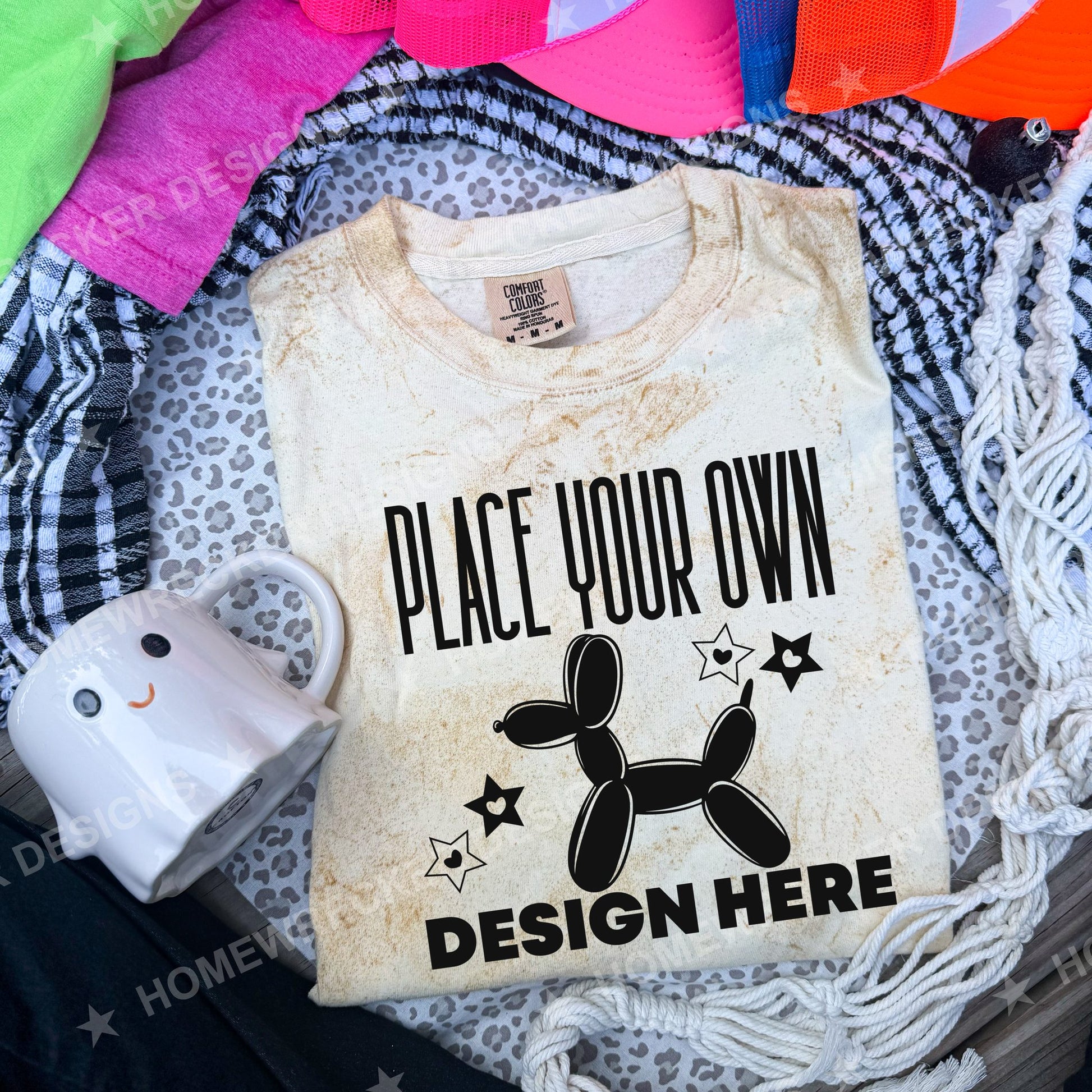 Blank Comfort Colors Colorblast t-shirt in Citrine, flat lay mockup photo from Homewrecker Design Shop