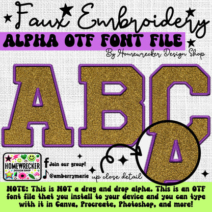 Mardi Gras Faux Embroidery 5pc OTF FONT Bundle