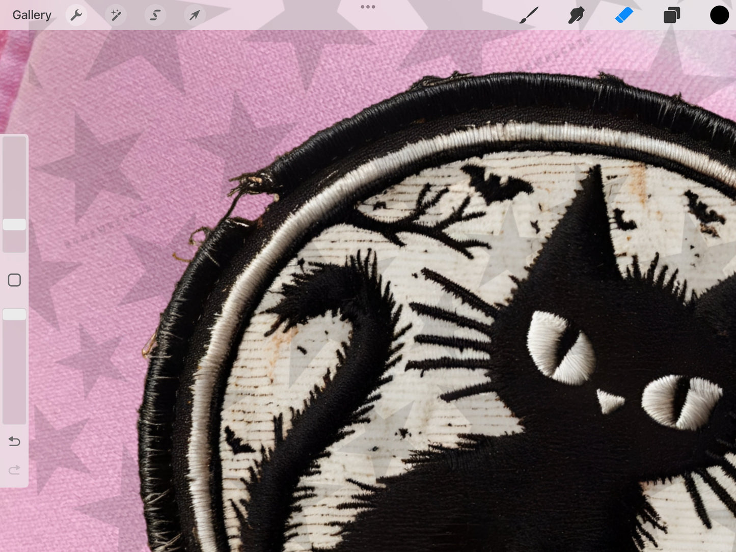 Black Cat Distressed FAUX embroidery, Halloween, digital download, PNG