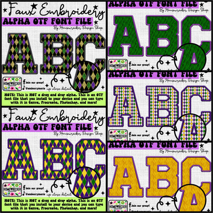 Mardi Gras Pattern Faux Embroidery 5pc OTF FONT Bundle