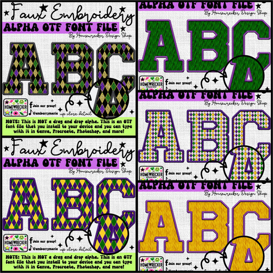 Mardi Gras Pattern Faux Embroidery 5pc OTF FONT Bundle