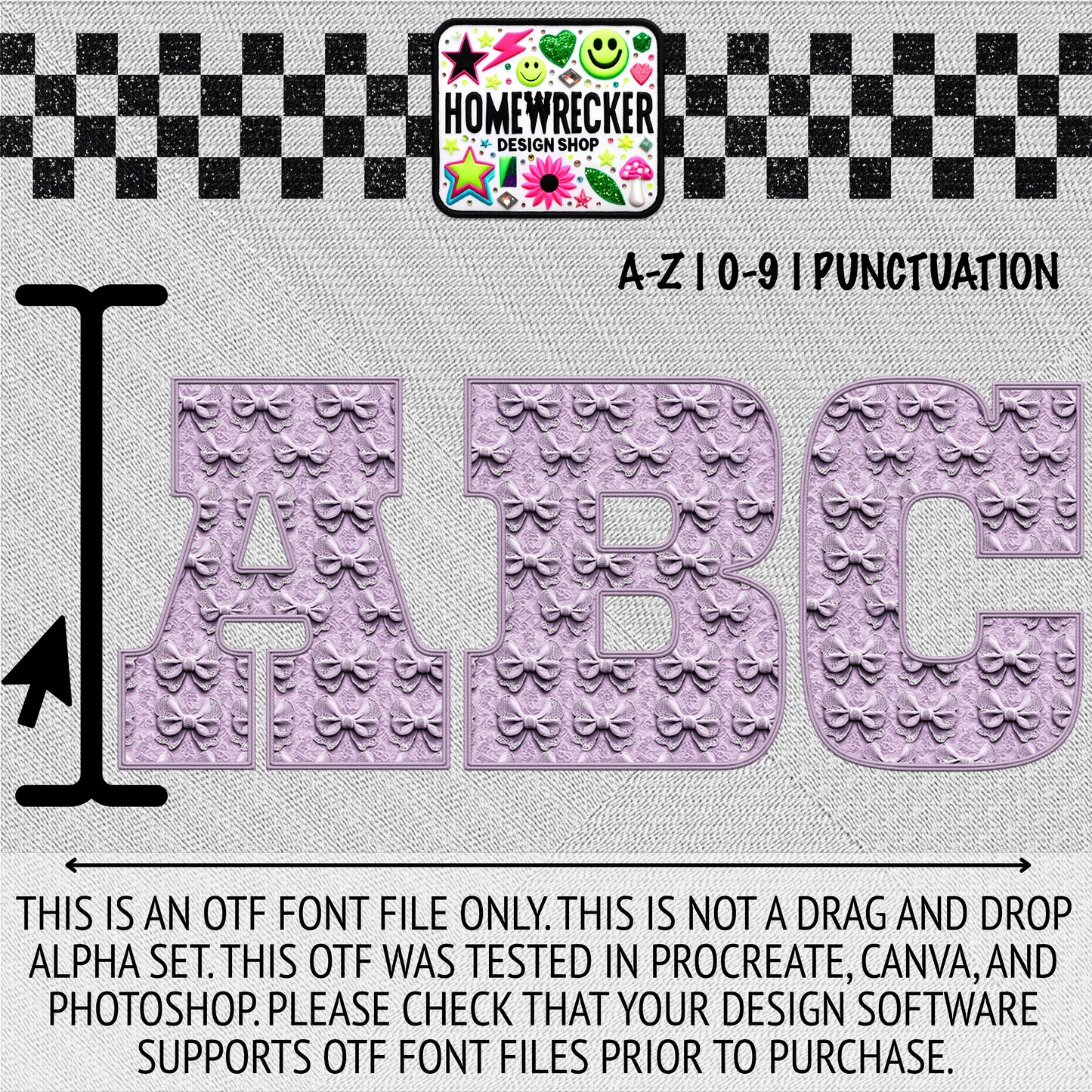 Dusty Purple Faux Bow OTF Font, Faux Embroidery, Block Letter Style OTF Font Clipart Make your own designs Digital Download