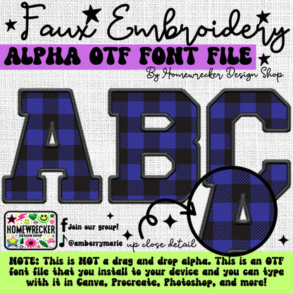 Buffalo Plaid Faux Embroidery 5pc OTF FONT Bundle