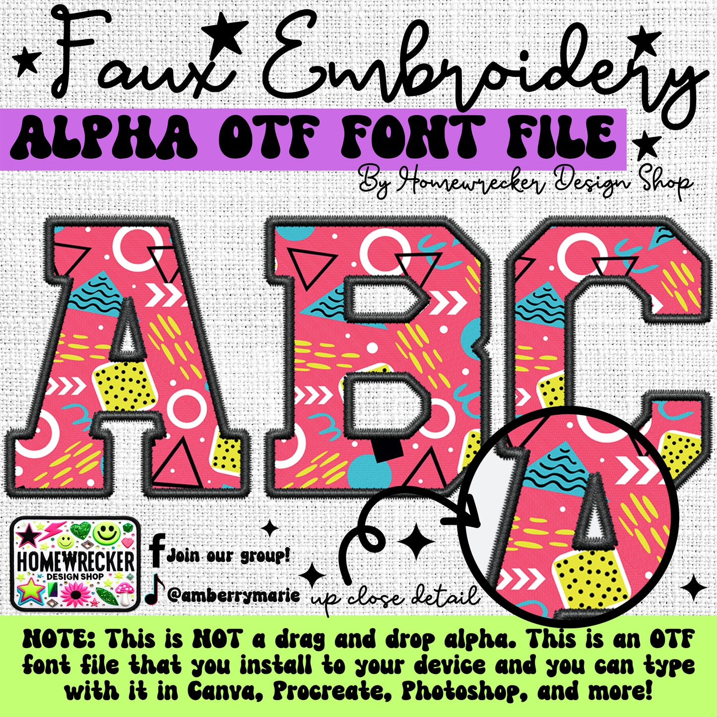 Retro 90s Faux Embroidery 5pc OTF FONT Bundle