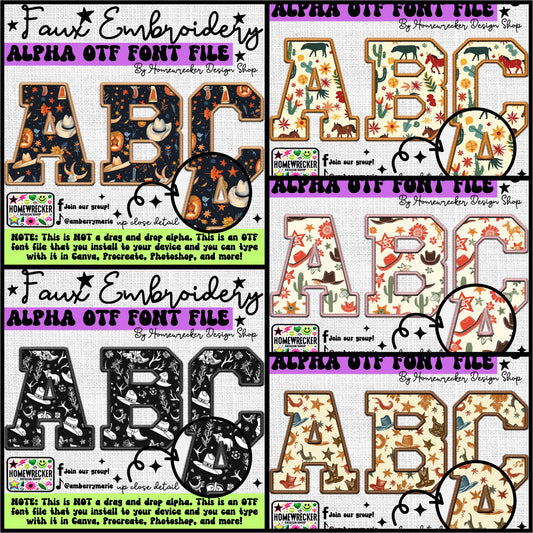 Western Faux Embroidery 5pc OTF FONT Bundle