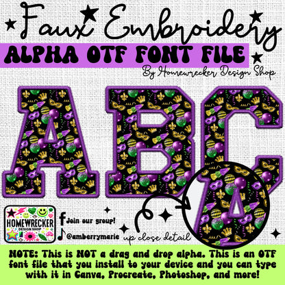 Mardi Gras Faux Embroidery 5pc OTF FONT Bundle