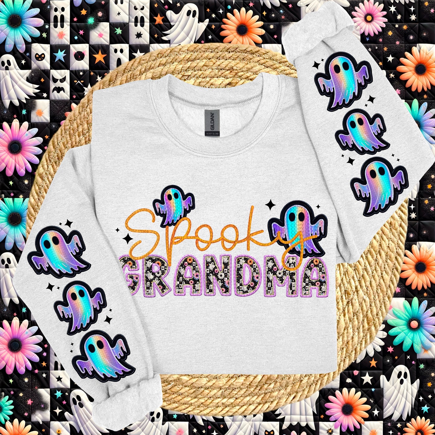 Spooky Grandma with Sleeve Faux Embroidery |PNG, Digital Download, Shirt Png