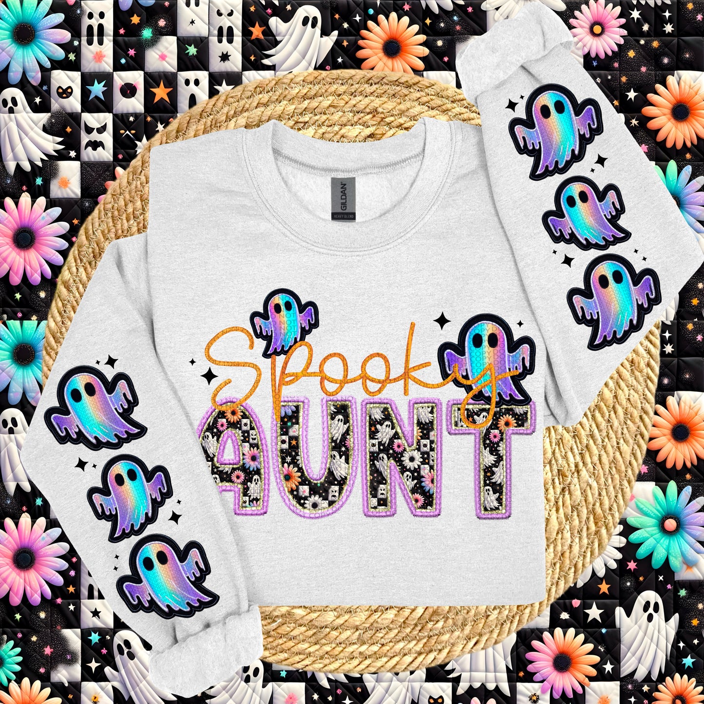 Spooky Aunt with Sleeve Faux Embroidery |PNG, Digital Download, Shirt Png