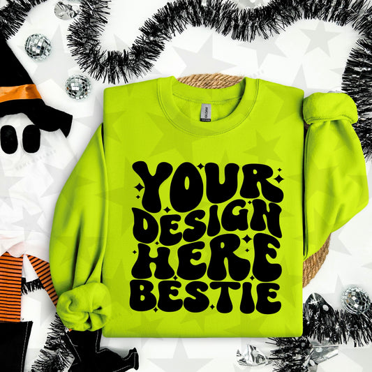 G18000 Safety Green Crewneck Sweatshirt Mockup | Halloween