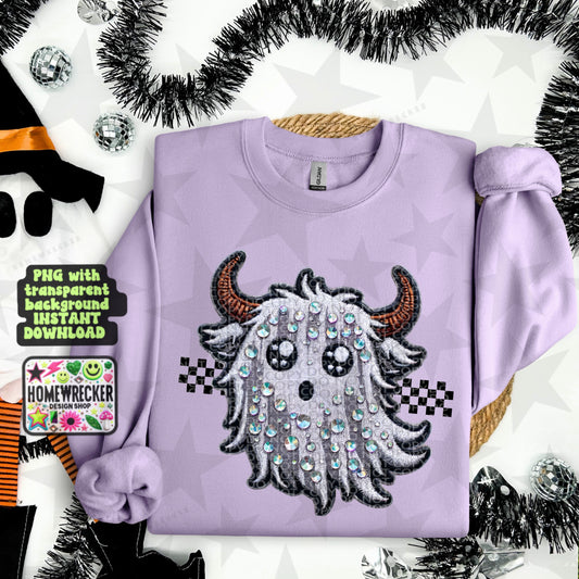 Ghost Cow FAUX EMBROIDERY | Halloween PNG, Digital Download