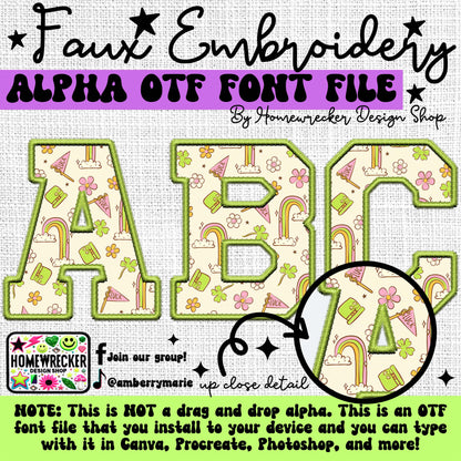 Retro St. Patrick's Day Faux Embroidery 5pc OTF FONT Bundle